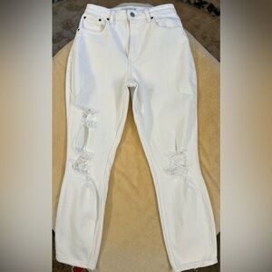 Abercrombie & Fitch W 27 White High-Rise Mom Jeans, Distressed. 11.5 Rise/36.5 L